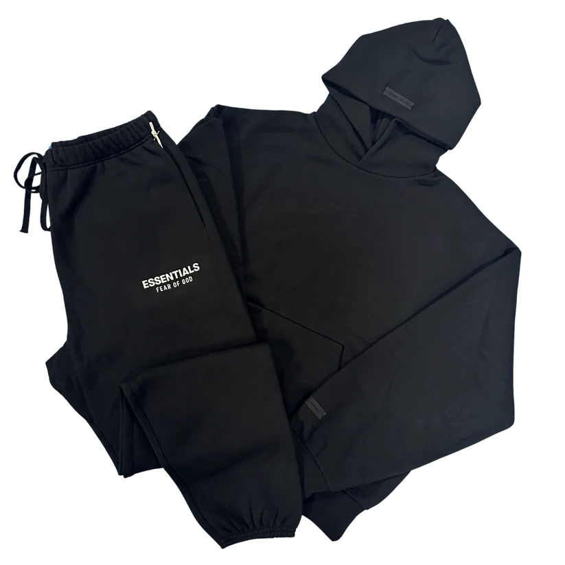 FEAR OF GOD ESSENTIALS JET BLACK BACK LOGO TRACKSUIT (SS25)
