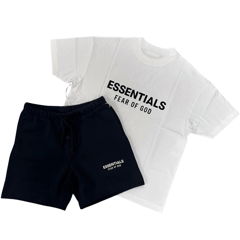 FEAR OF GOD ESSENTIALS WHITE / JET BLACK SHORT SET (SS25)