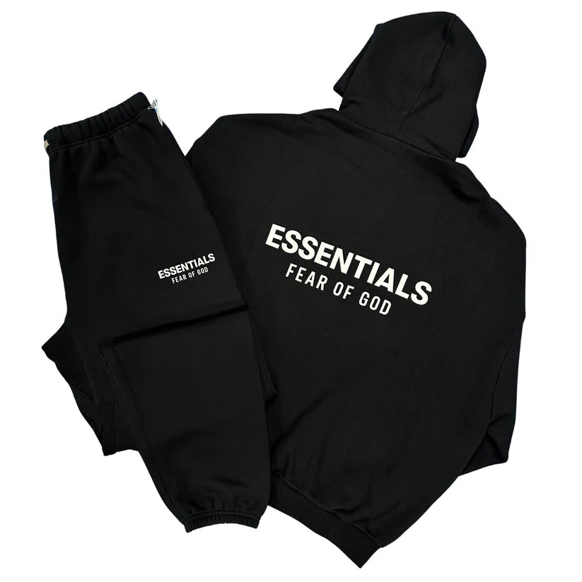 FEAR OF GOD ESSENTIALS JET BLACK BACK LOGO TRACKSUIT (SS25)
