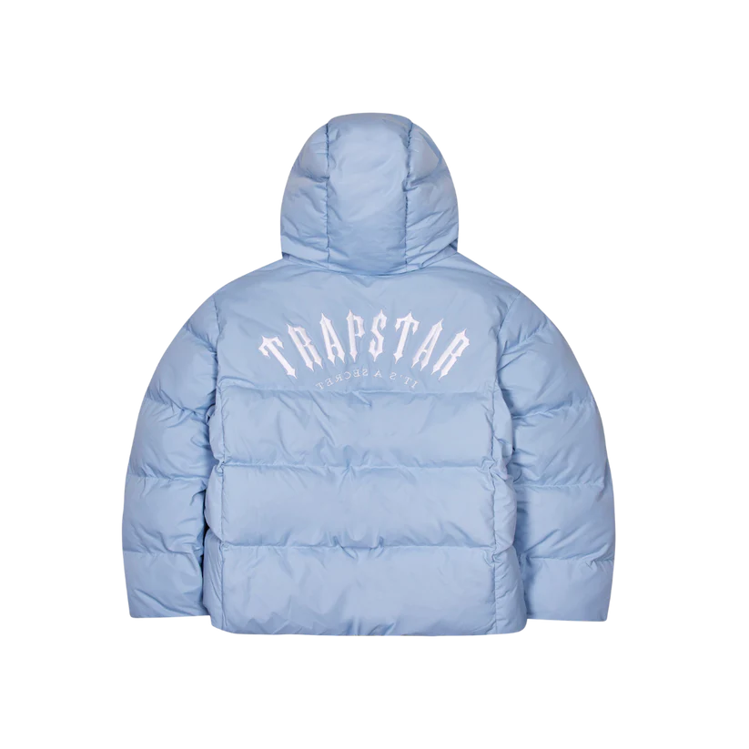 TRAPSTAR IRONGATE ARCH HOODED PUFFER JACKET - LIGHT BLUE