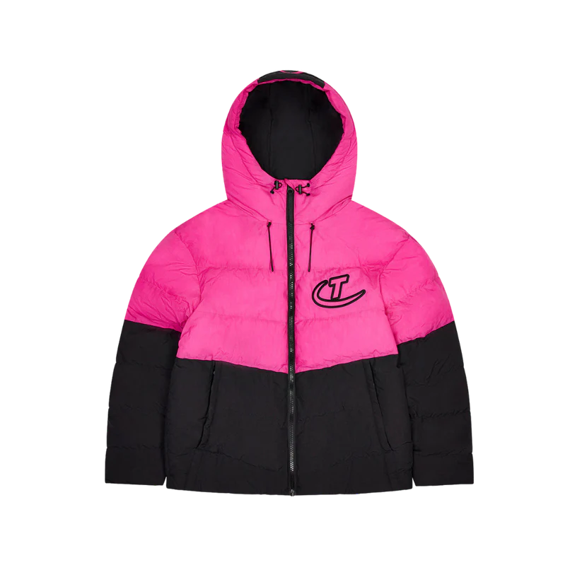 TRAPSTAR HYPERDRIVE HOODED PUFFER JACKET - BLACK / PINK