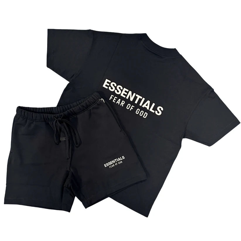 FEAR OF GOD ESSENTIALS JET BLACK SHORT SET (SS25)