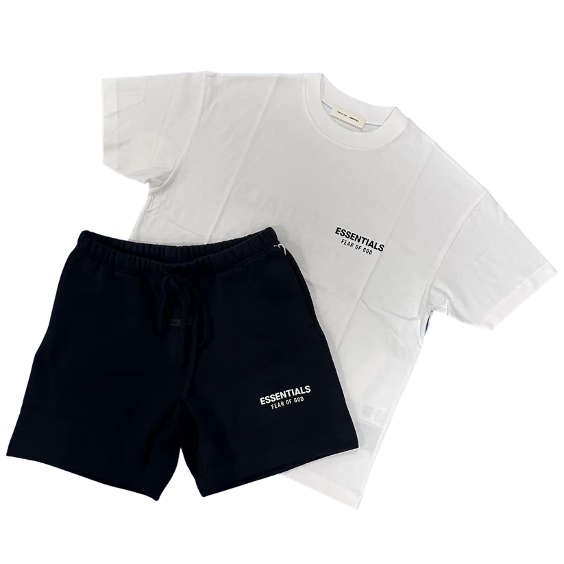 FEAR OF GOD ESSENTIALS WHITE / JET BLACK SHORT SET (SS25)